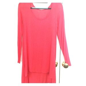 Pink High-Low Long Sleeve Tunic Dress
